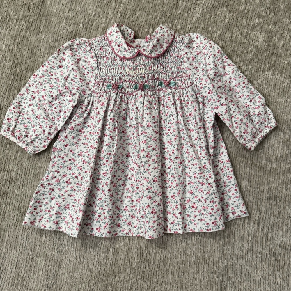 Polly Flinders 18M Floral Smocked Dress Vintage Long Sleeve Peter Pan Collar
